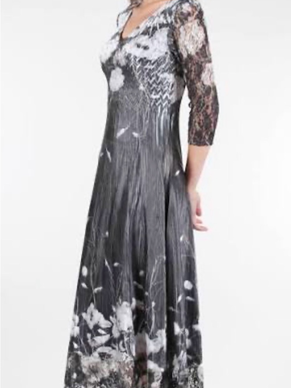 JS Collections Black and White Lace Floral Maxi Dress